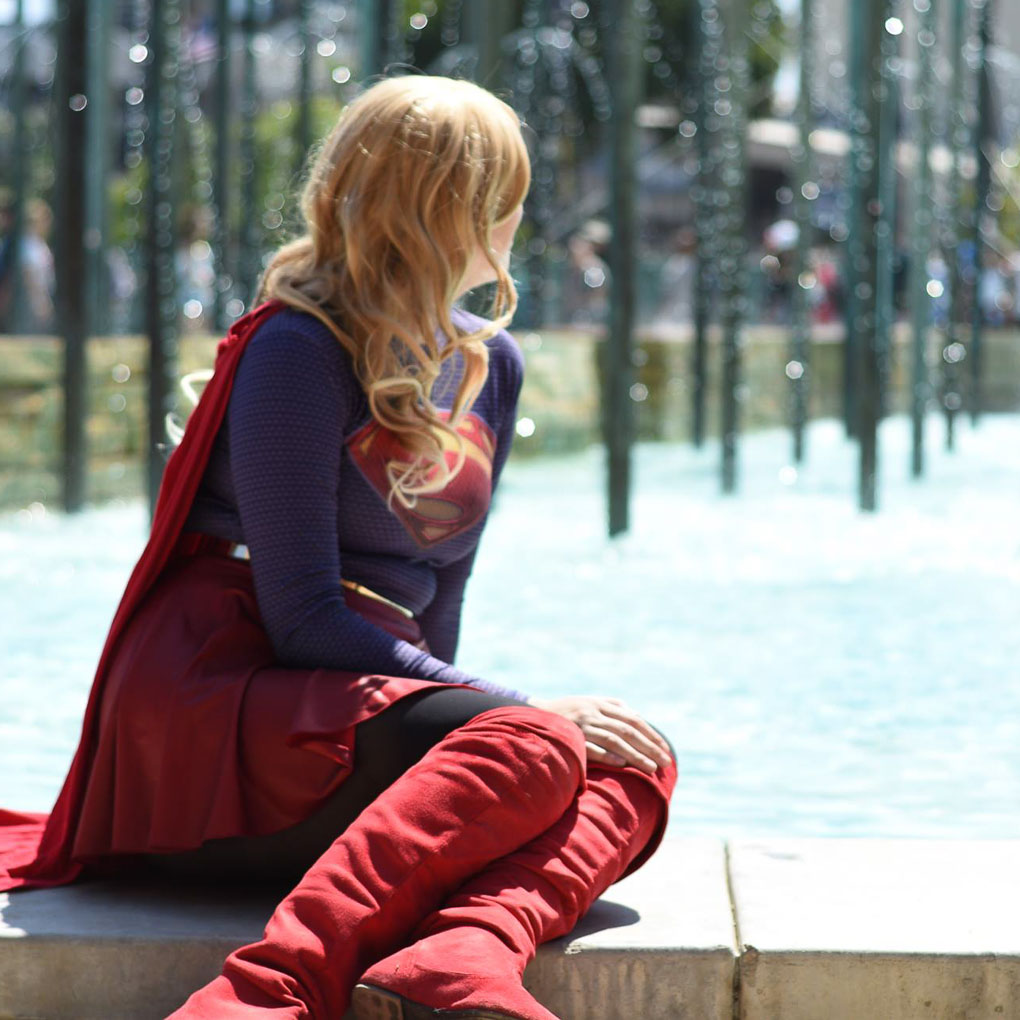 Mary dressed in a supergirl costume at Comic Con